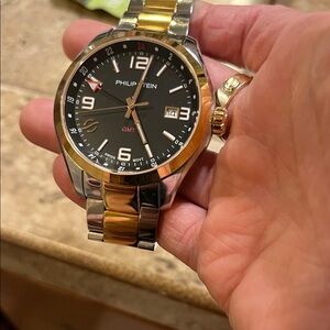 Philip Stein Black Dial Watch with Silver rose gold  Bracelet 
Traveller GMt